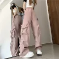 Hip Hop Cargo Pants Women Jazz Black Big Pockets Streetwear Trousers High Waisted Solid Fashion Harajuku Y2K Wide-Legged Pants. 