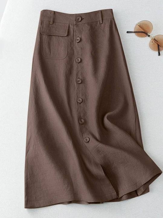ZANZEA%20%20Elegant%20Cotton%20Midi%20Skirts%20Casual%20Button%20Up%20A-line%20Skirt%20Women%20High%20Waist%20Jupe%202024%20Summer%20Solid%20Temperament%20Falda%20Mujer%20-%20Image%207