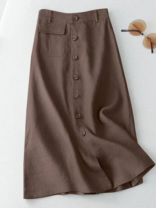 ZANZEA%20%20Elegant%20Cotton%20Midi%20Skirts%20Casual%20Button%20Up%20A-line%20Skirt%20Women%20High%20Waist%20Jupe%202024%20Summer%20Solid%20Temperament%20Falda%20Mujer%20-%20Image%207