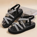 Women's fashion trend anti-slip wear comfortable soft soled bright sandals with belt. 