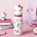 Sanrio 400ml Stainless Steel Cartoon Straw Cups Thermos Cup with Lifting Rope Hello Kitty My Melody Portable Kids Water Bottles.