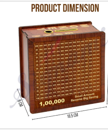 Money Saving Box for Adult and Kids 1 Lakh Wooden Piggy Bank