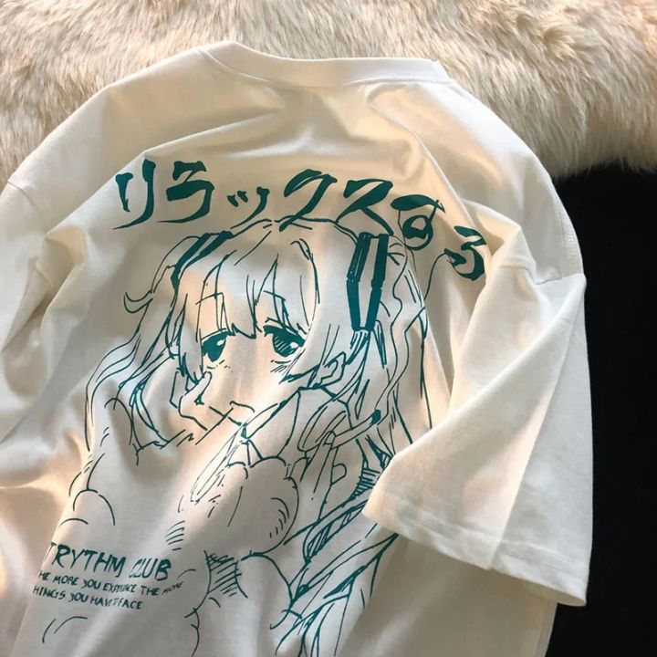 Women Clothing Women's T Shirt Y2k Japanese Harajuku Graphic Kawaii T Shirts Anime Print Oversized T Shirt Plus Size