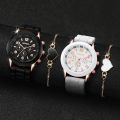 4pcs Fashion Simple Set Luxury Men Women Silicone Tape Quartz Watch for Silver Business Casual Bracelet Wristwatch. 