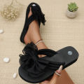 Black Mesh Bowknot Wedge Heel Flip Flops Woman Comfortable Lightweight Clip Toe Beach Slippers Woman Plus Size 43 Vacation Slide.