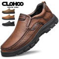 CLOHOOMen's Casual Loafers Handmade Breathable Leather Shoes with Thick Rubber Sole Comfortable Footwear Classic Hand Sewn Seams. 