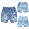 Summer Boy Shorts Children Casual Torn Jeans Kids Knee Length Denim Pants Baby Elastic Waist Shorts Infant Fashion Trousers 2-8Y.