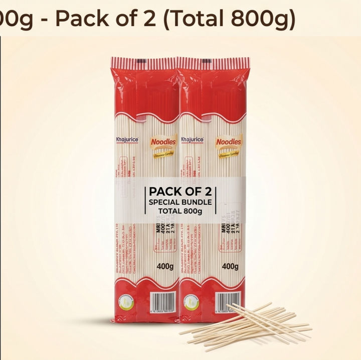 Khajurico Stick Noodles 400g | Instant Wheat Noodles | Quick & Tasty Family Meal | Easy Cook Stir Fry Noodles Pack (Pack of 2 )