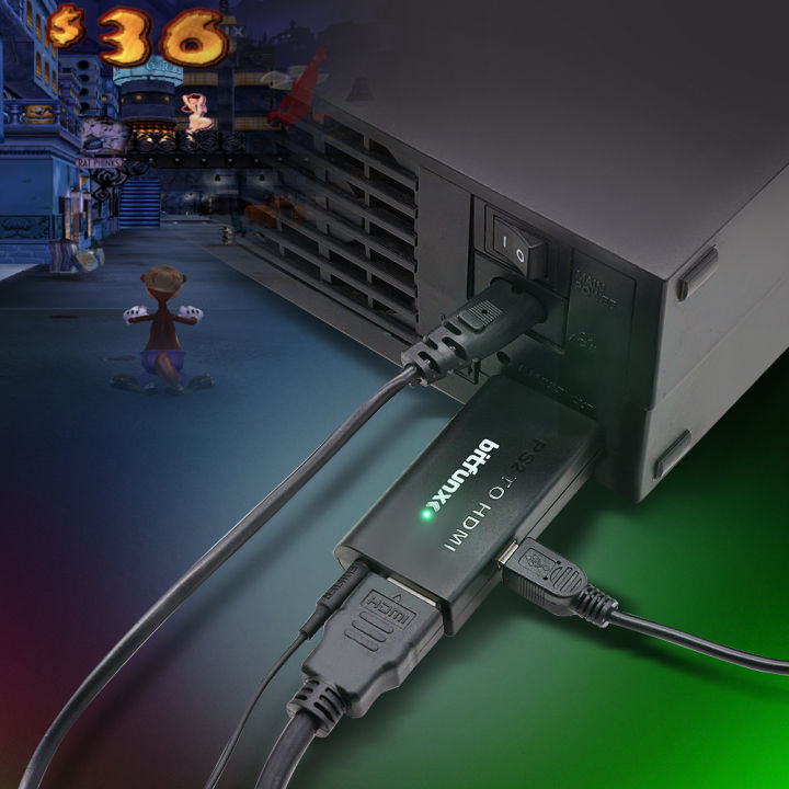 Bitfunx PS2 YPBPR to HDMI-compatible Adapter 3.5mm Audio Video Converter for SONY Playstation 2 PS2 PS3 Console