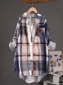Plus Size Cotton Mid Length Plaid Print Women Autumn Shirts Casual Female Korean Fashion Long Sleeve Single-breasted Blouses. 