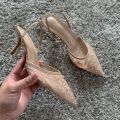 Mesh Embroidered Fashion Sandals Women String Bead High Heels Mules Shoes Pointed Toe Slingback Slippers Women Zapatos De Mujer. 