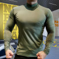 Men Compression Sport Tops High Collars Elasticity Breathable T-Shirt Gym Running Sweatshirt Fitness Tight Clothing. 