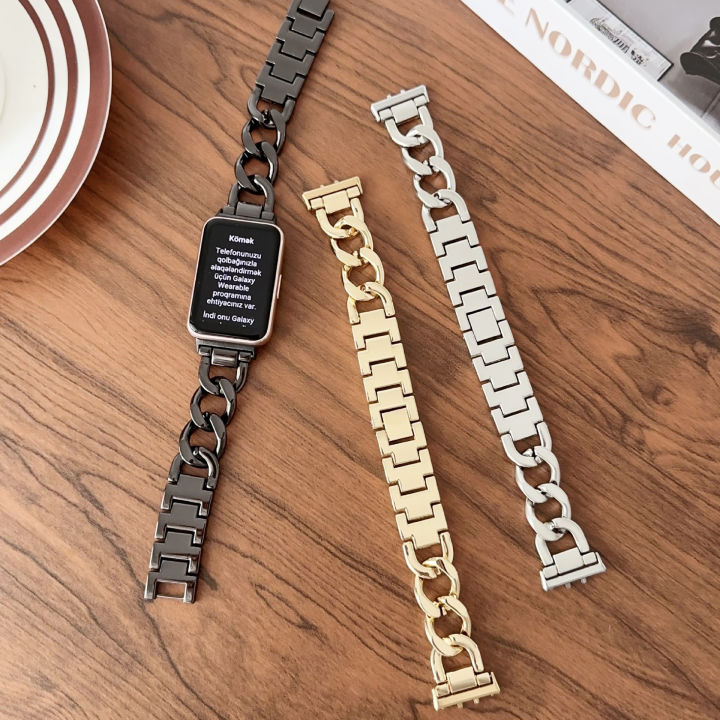 Cuban Link Strap for Samsung Galaxy Fit 3 Stainless Steel Metal Band Men Women Bracelet For Samsung Watch Fit3 Chain Link Correa