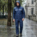 Raincoat For Men Orbit Fabrics Waterproof PVC Sealing Winter Glossy Polyester Hoodie Style Double Breasted Black and Blue.