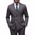 Men Double Breasted Suit Black Slim Fit High Quality Wedding Costume Party Prom Gold Button Male Suits.