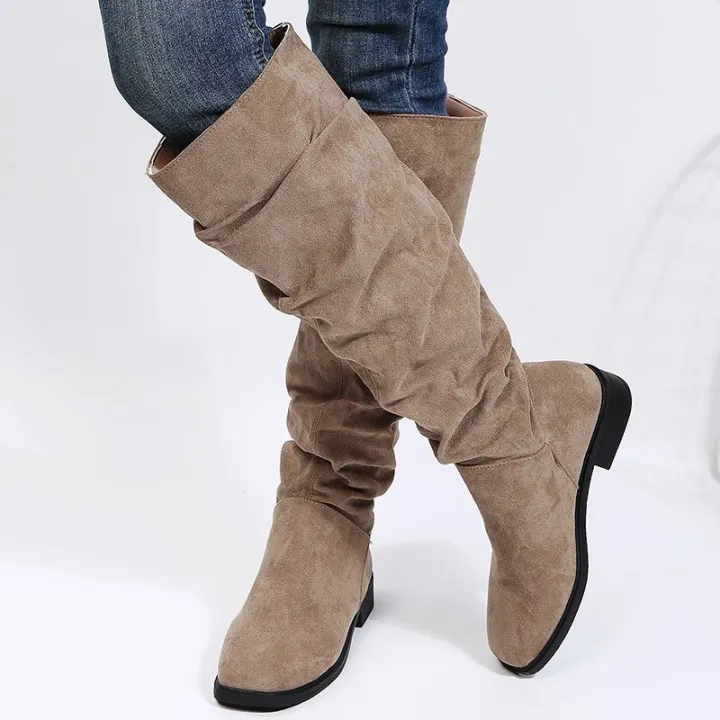 New%20Solid%20Color%20Comfortable%20Fashion%20Knee-high%20Fashion%20Boots%20Round%20Head%20Square%20Heels%20Increase%20Large%20Size%20Winter%20High%20Boots%20-%20Image%202