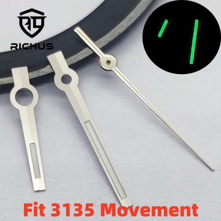 RICHUS 3135 Watch Hands Silver Watch Hands Green Luminous Fit 3135 Movement Watch Accessories