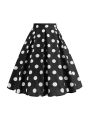 Summer Casual Women Midi Skirt Polka Dot High Waist Retro Vintage 50s Pleated Party Skirts. 