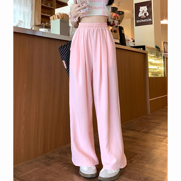 Summer%20Women%20Sweet%20Colorful%20Ice%20Silk%20Pants%20Lady%20Baggy%20Versatile%20Elastic%20Straight%20Leg%20Trousers%20Female%20Wide%20Leg%20High%20Waisted%20Pants%20-%20Image%203