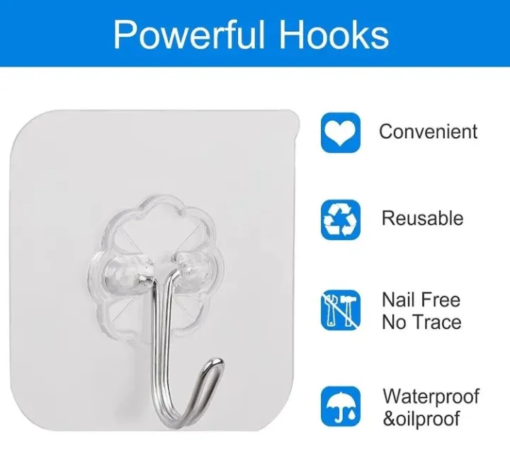 Wall%20Mounted%20Transparent%20Square%20Strong%20Adhesive%209%20Pcs%20Hanging%20Hook%20-%20Image%202