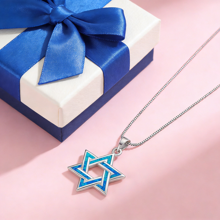 Blue%20Fire%20Opal%20Star%20of%20David%20Pendant%20Necklace,White%20K%20Plated%20Jewish%20Jewelry,Unisex%20Judaica%20,Healing%20Crystal%20Choker%20%20for%20-%20Image%206