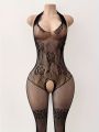 Side Cutout  Lingerie Bodysuit Women Fishnet Open Crotch Bodystocking for  See Through Nightwear. 