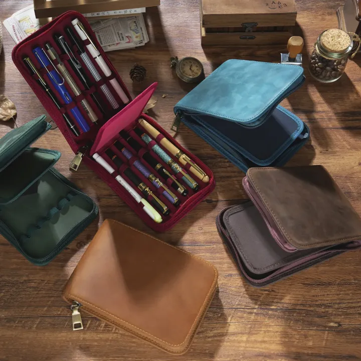 12%20Pens%20Fountain%20Pen%20Case%20Vintage%20Leather%20Roller%20Ball%20Pen%20Holder%20Bag,%20Large%20Capacity%20Zipper%20Organizer%20Pouch%20Stationery%20-%20Image%202