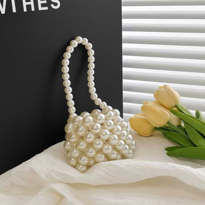 Handmade Pearl Mini Bag for Girls, Elegant Design, Crossbody & Shoulder Style