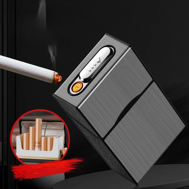 cigarette case with usb lighter 100s Cigarette Case with USB Coil Lighter