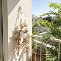 Premium Artificial Hanging Plant with Textured White Pot & Rope - Realistic Trailing Creeper Vines for Balcony, Living Room Wall Decor, Window, and Ceiling Hanging Planter. 