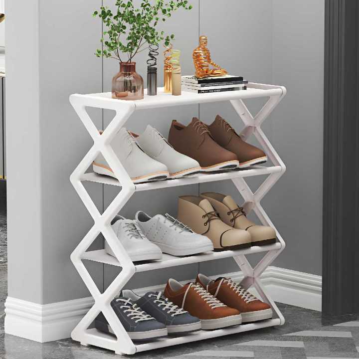 Four-layer multifunctional home storage folding shoe rack, space-saving and easy-to-assemble storage organizer