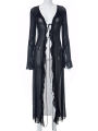 Hugcitar Mesh Solid Long Flare Sleeve Ruffles See Through Cardigan Lace Up Long Coat Women Fashion Clothes Streetwear Club.