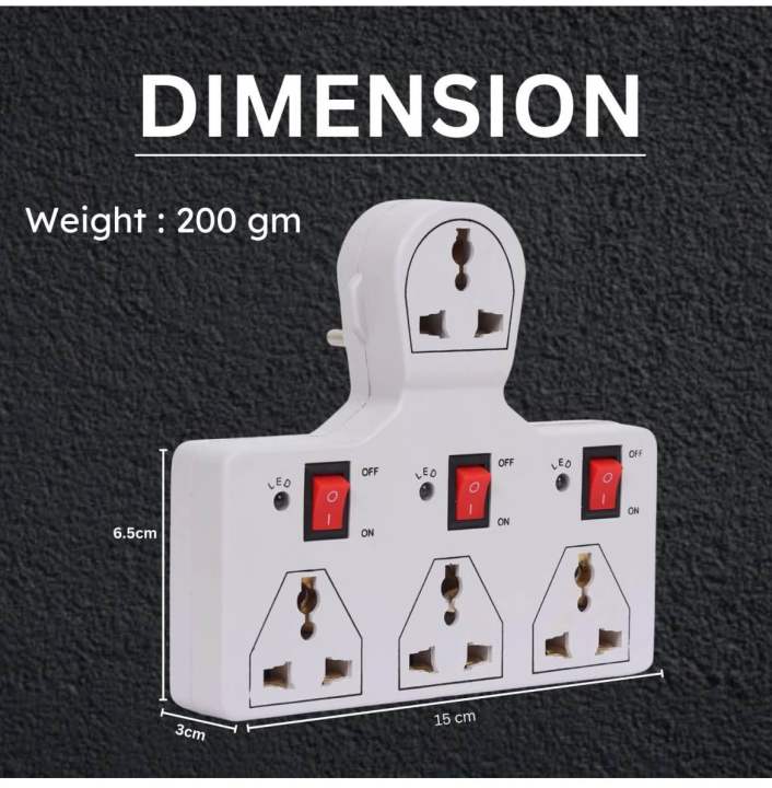 4 Universal Socket 3 Switch Multi Three Pin Plug (White)