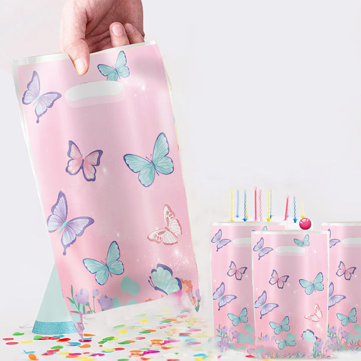 10/20pcs Butterfly Party Plastic Goodie Bags Pink Butterfly Candy Gift Bags For Butterfly Wedding Birthday Party Decoration