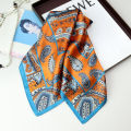 Spring/Summer Orange Imitation Silk Neckerchief Outdoor Decoration Wraps for Women 70*70cm Cashew Print Square Scarf. 