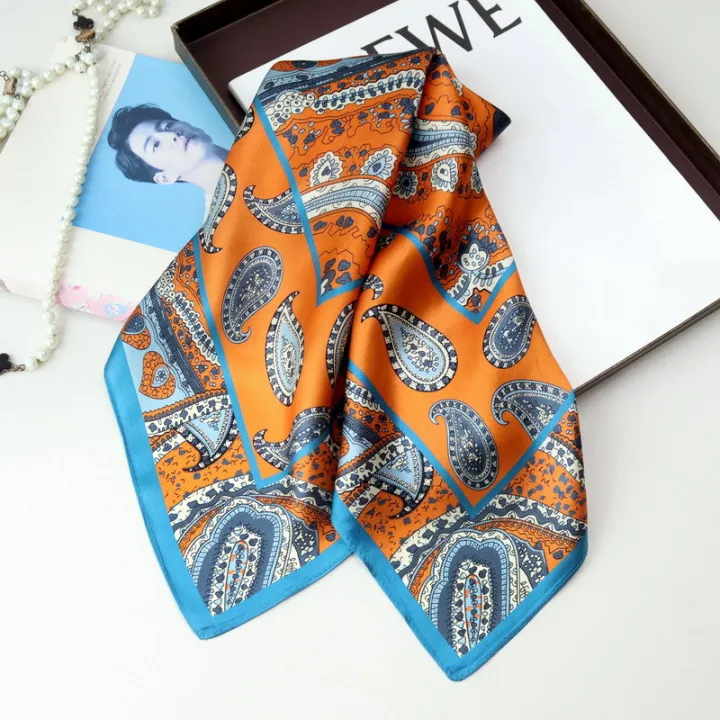 Spring/Summer%20Orange%20Imitation%20Silk%20Neckerchief%20Outdoor%20Decoration%20Wraps%20for%20Women%2070*70cm%20Cashew%20Print%20Square%20Scarf%20-%20Image%203