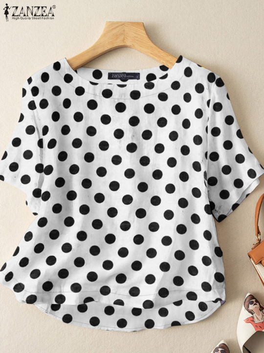 ZANZEA%20Casual%20Loose%20Polka%20Dot%20Blouses%20Women%202024%20Summer%20Half%20Sleeve%20O%20Neck%20Blusas%20Mujer%20Holiday%20Fashion%20Everyday%20Shirt%20Tops%20-%20Image%204