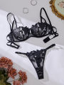 Floral Embroidery  Lingerie Set Women Transparent Bralette Underwire Push Up Bra Panty 2 Piece Set. 