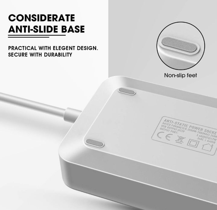 2500W%203.4A%20Power%20Socket%20With%203%20Anti-Static%20AC%20Sockets%20And%206%20Intelligent%20USB%20Charging%20Ports%20-%20Image%205