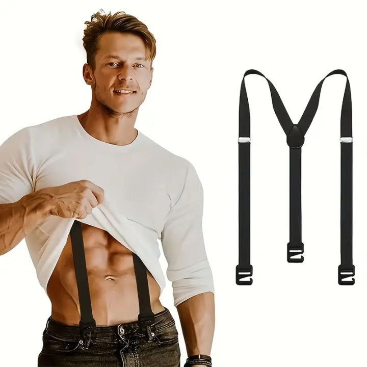 Work Suspenders Belt for Men 4cm Wide X-Back with 3 Plastic Gripper Clasps Adjustable Elastic Trouser Pants Braces-Black