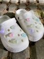 10pcs Set Heart Shaped Shoe Decoration With Hole, Detachable Flower Garden Shoe DIY Decorative Buckle.