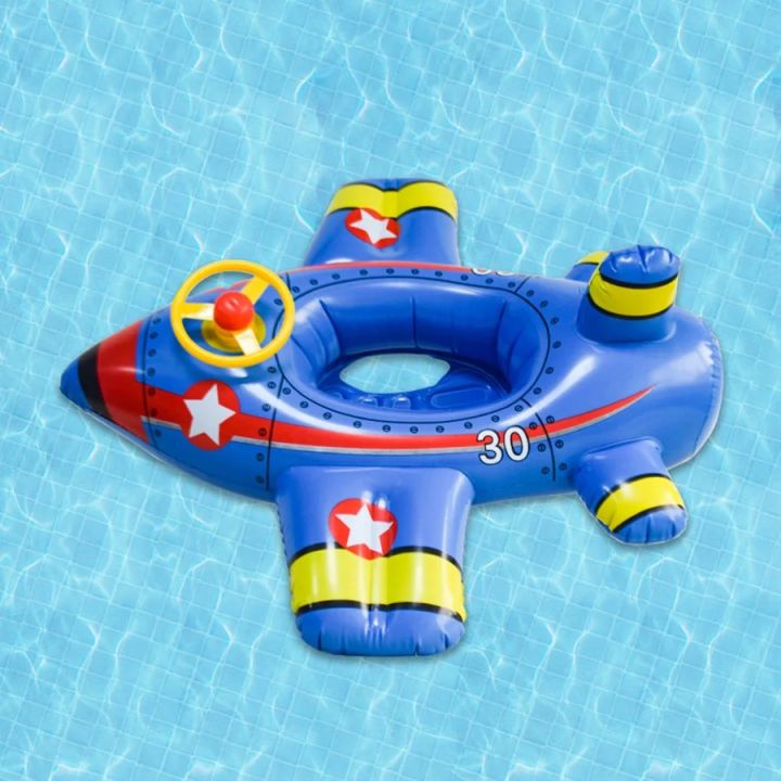 1pc Blue Airplane Inflatable Seat Ring Thickened PVC Swimming Ring With Steering Wheel Beach Pool Beach Aircraft Yacht