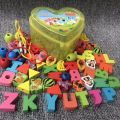 Wooden Lacing Beads Animals Blocks Heart-Shape Box Threading Educational Toy. 