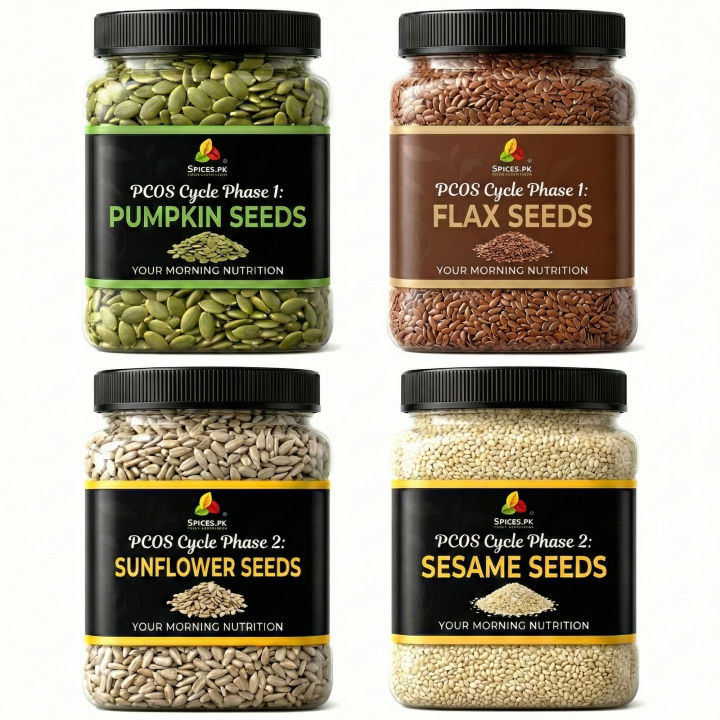 PCOS Seed Cycling Kit (400g Bundle) - Pumpkin, Sunflower, Flax & Sesame Seeds (100g Each) for Hormonal Balance & Irregular Periods