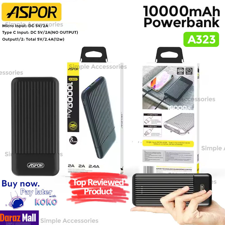 ASPOR%20Power%20bank%2010000mah%20,%20Aspor%20A323%20Power%20Bank%2010000%20mAh%20/%202%20Input%202%20Output%20/%20A330%2010000mah%20power%20bank%20-%20Image%202
