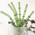 2/4Pcs Bamboo Design Drinking Glass Straws High Borosilicate Straw Set with Brush Milk Shake Coffee Cocktail Straw Bar Drinkware.