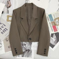 Xpqbb Black Cropped Blazers Woman Trend 2024 New All-match Notched Collar Crop Jacket Women Korean Chic Single Button Suit Coat. 