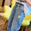 New arrival lovely daisy flower long jeans kids jeans girls jeans. 