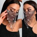 Shiny Rhinestone Face Mask Bling Tassel Veil Mask Reusable Metal Crystal Belly Dance Face Veil Sequins Masquerade Party Jewelry. 