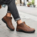 Men's High-Top Round-Toe Fashion Boots Lace-Up Outdoor Hiking Shoes Spring/Fall Thick-Sole Casual Oversized Men's Shoes. 
